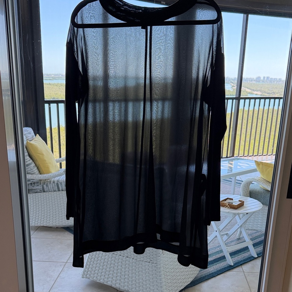 Eileen Fisher Black Sheer Long-Sleeve Tunic 100% silk